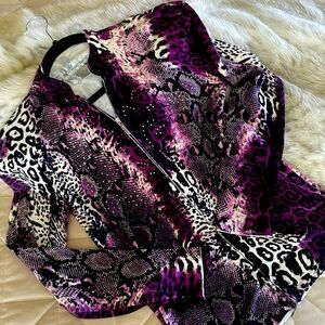 Alberto Makali Plum/Blk/White zip front Animal print Sweater- SZMed
